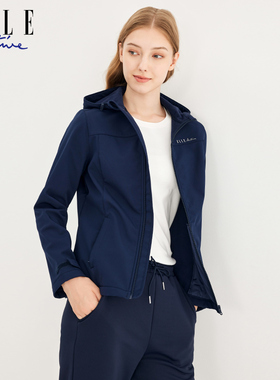 ELLE ACTIVE女装运动外套防风加绒立领连帽风衣休闲简约保暖外套