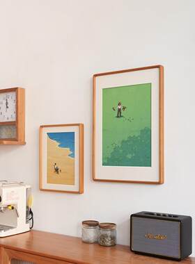现代小清新插图简单原木风格实木黑胡桃柚木挂画客厅卧室餐厅装饰