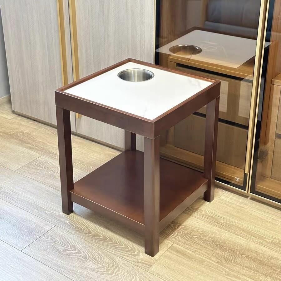 优选实木岩板麻将茶几茶水架棋牌室专用双层边几桌角几茶杯架置物图片