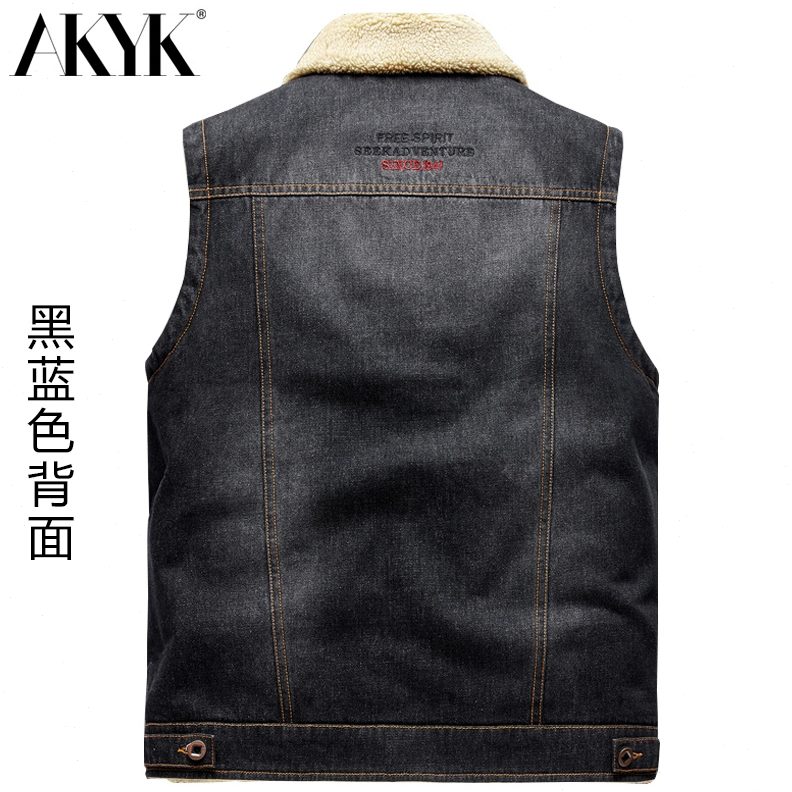 加绒加厚牛仔马甲休闲背心坎肩户外大码马夹秋冬款宽松男款保暖