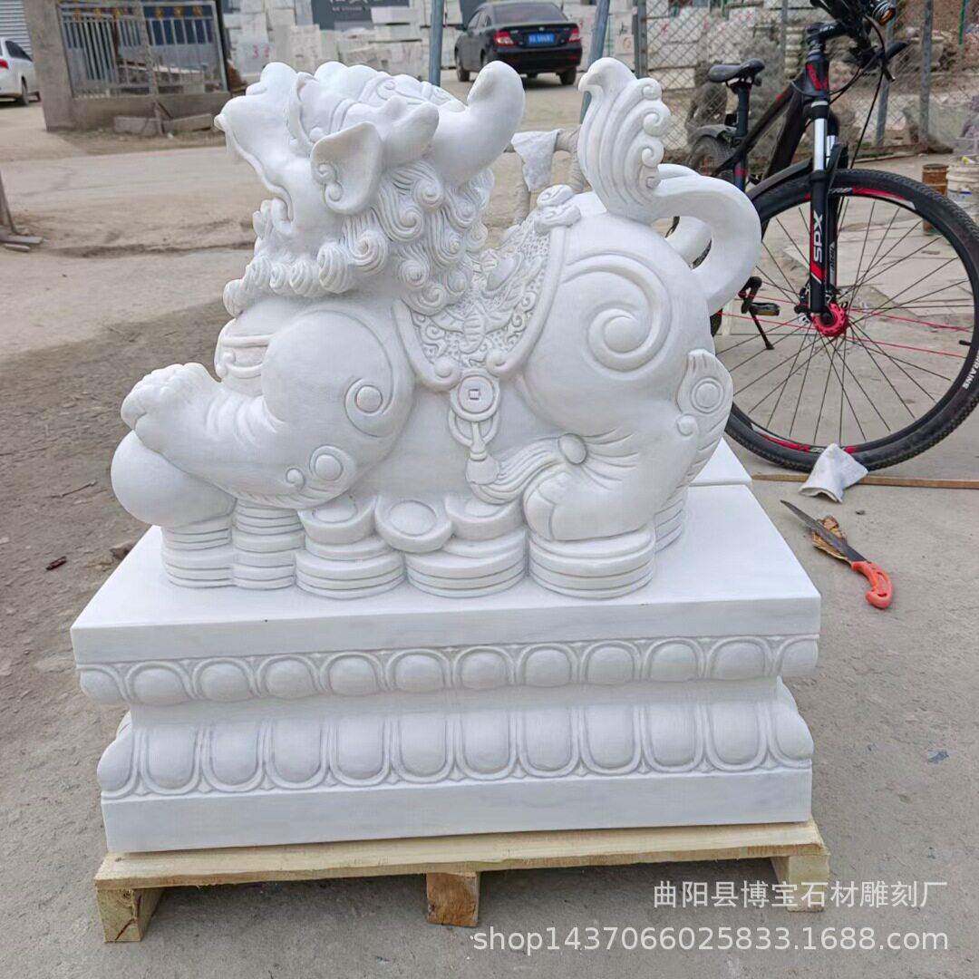 天然汉白玉石雕貔貅一对 公司门口貔貅动物纳财瑞兽现货厂家