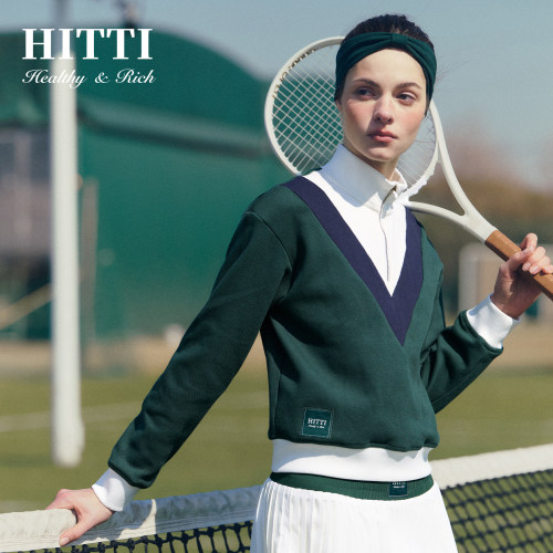 Hitti新款V领拼接卫衣网球高尔夫半开拉链户外运动休闲卫衣外套