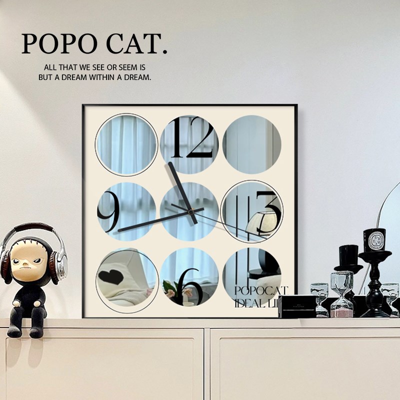 奶油风挂钟客厅创意时钟挂墙卧室镜子装饰画钟表摆件餐厅桌面摆画