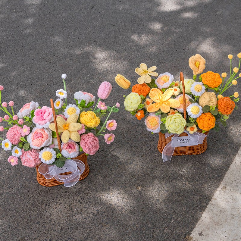 手工针织编织毛线花束彷真郁金香花篮成品母亲节生日礼物送女闺蜜