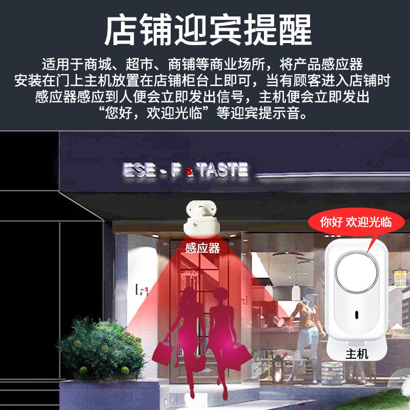 门口欢迎光临感应器语音提示店铺进门迎宾报警器超市商用分体门铃