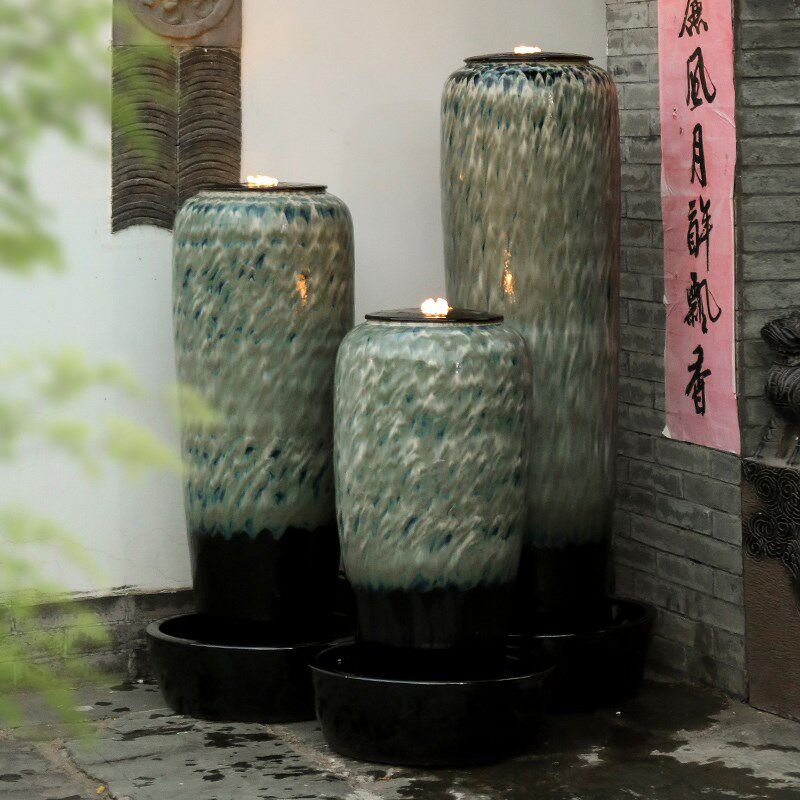 景德镇陶瓷加湿器风水球落地花瓶式流水摆件循环水景陶罐喷泉水缸