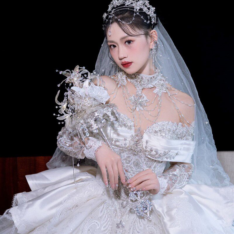 权杖手捧花婚礼新娘水晶diy材料公主婚纱高级成品礼盒新婚重工