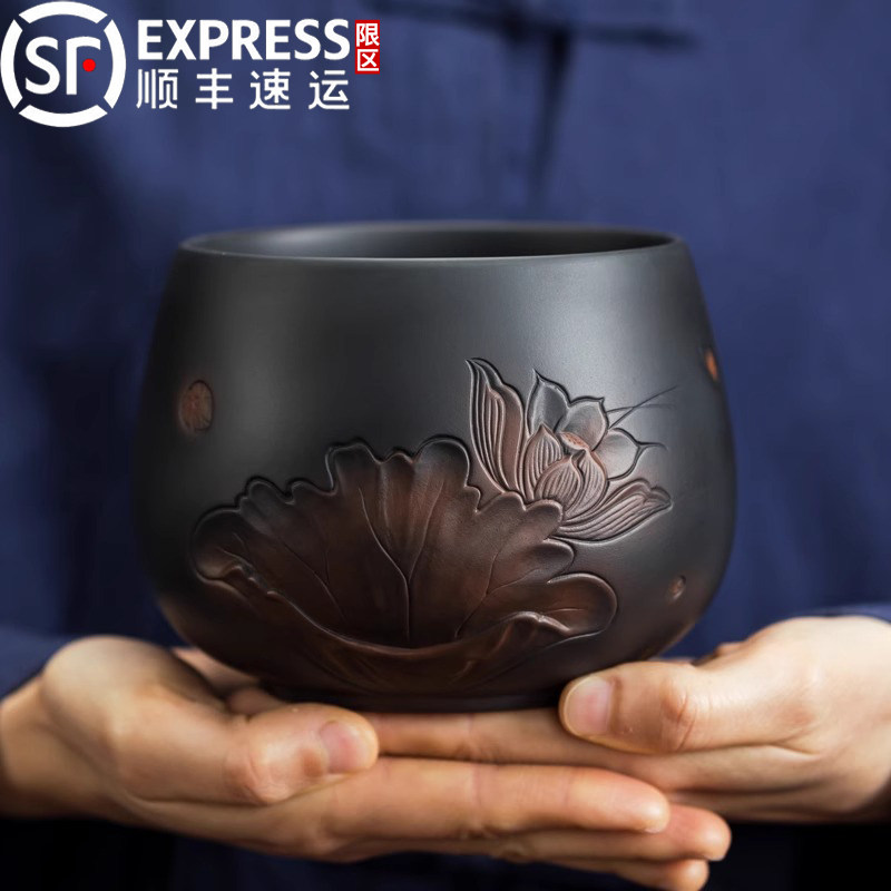 复古紫陶水盂茶洗茶渣缸建水茶渣分离废水缸家用陶瓷大号过滤茶水