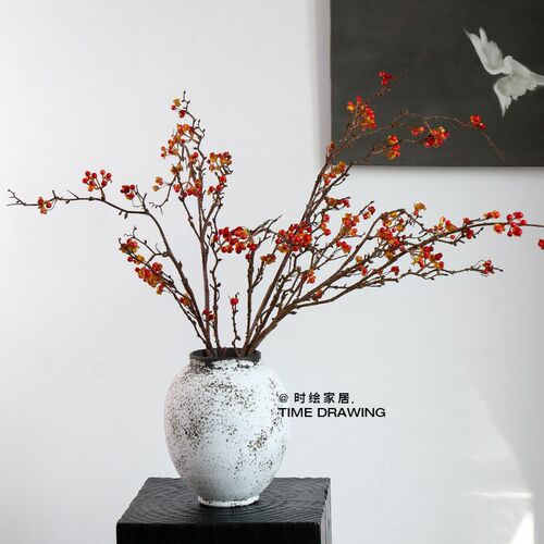 南蛇藤仿真花红果假花干枝浆果树枝摆设复古客厅餐桌装饰插花摆件