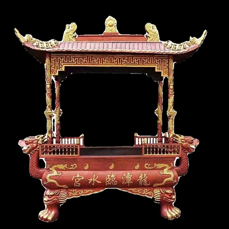 寺庙铸铁铜室外圆形香炉大型焚烧炉插香炉带葫芦顶盖四八龙柱寺院