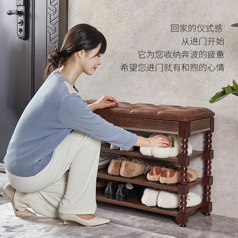 全实木换鞋凳家用门口穿鞋凳可坐式鞋柜进门多层换鞋架长条凳欧式