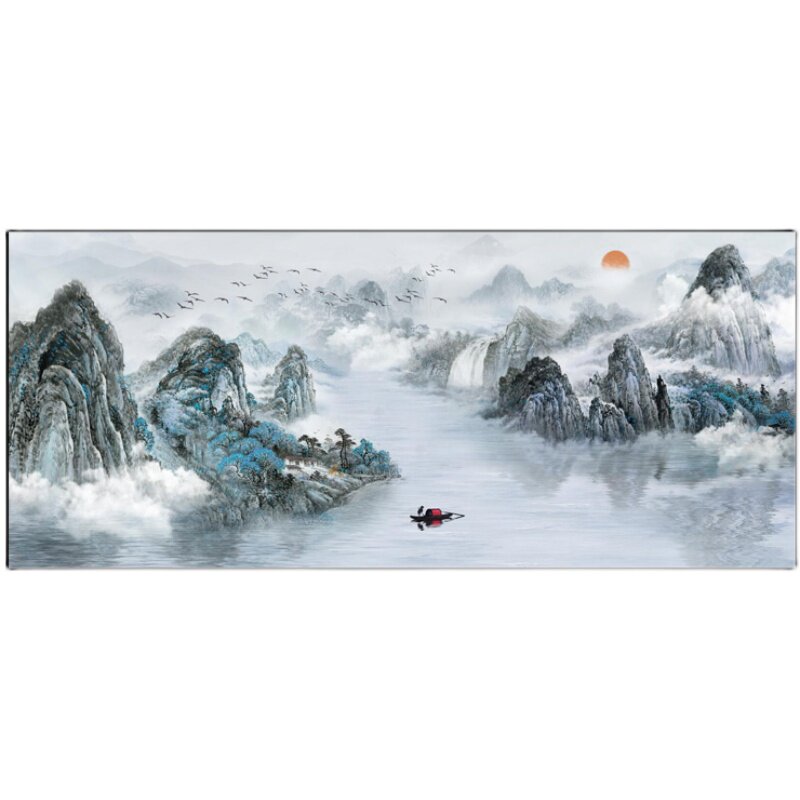 新中式中堂靠山图办公室挂画客厅背景墙装饰画风景字国画山水壁画