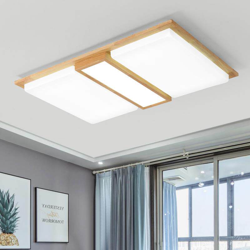 北欧木艺吸顶灯LED长方形客厅灯简约现代实木灯具85*67cm