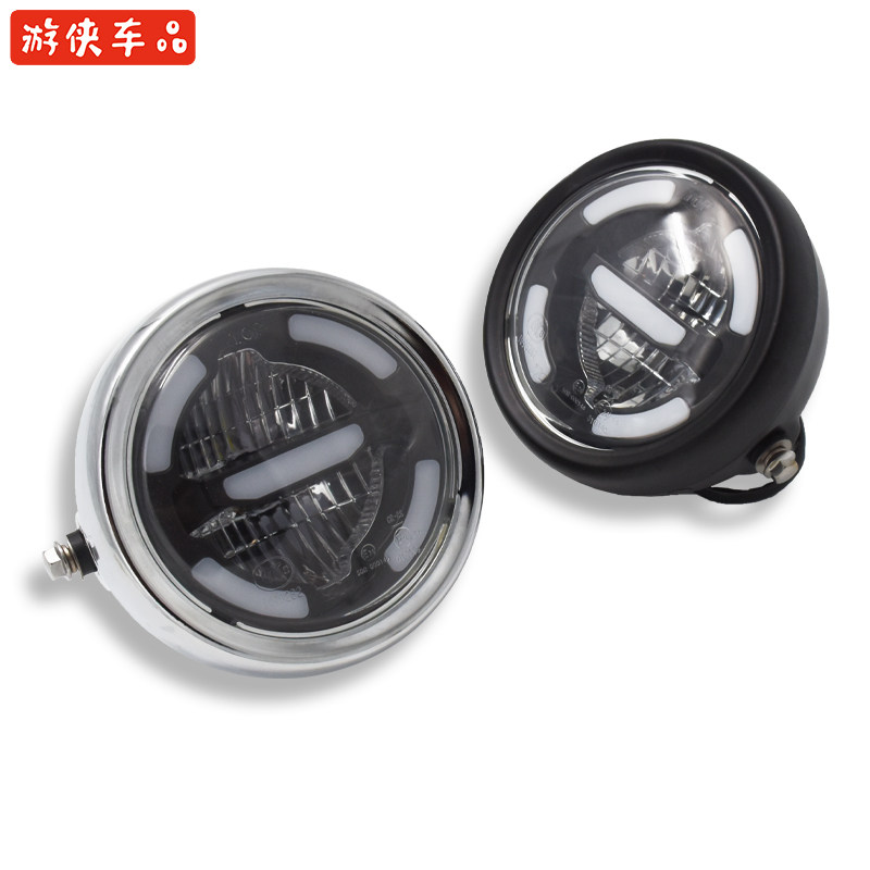 游侠GN天俊V咖复古摩托车改装通用LED前大灯车头灯日行灯前照灯