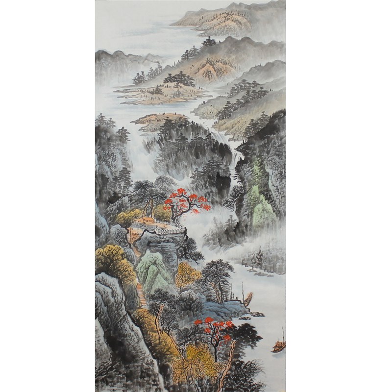 四尺竖幅水墨山水纯手绘国画玄关字画客厅办公室装饰画挂画未裱画
