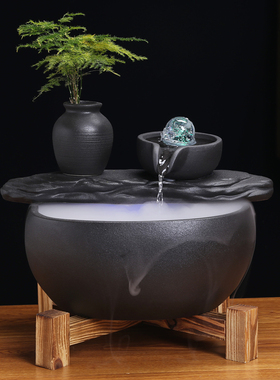 创意陶瓷招财流水鱼缸摆件 新中式风格客厅桌面装饰品