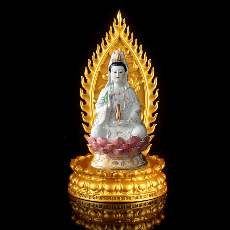中式风格黑檀木雕观音佛座 加高背光金色莲花底座 实木雕刻佛像摆