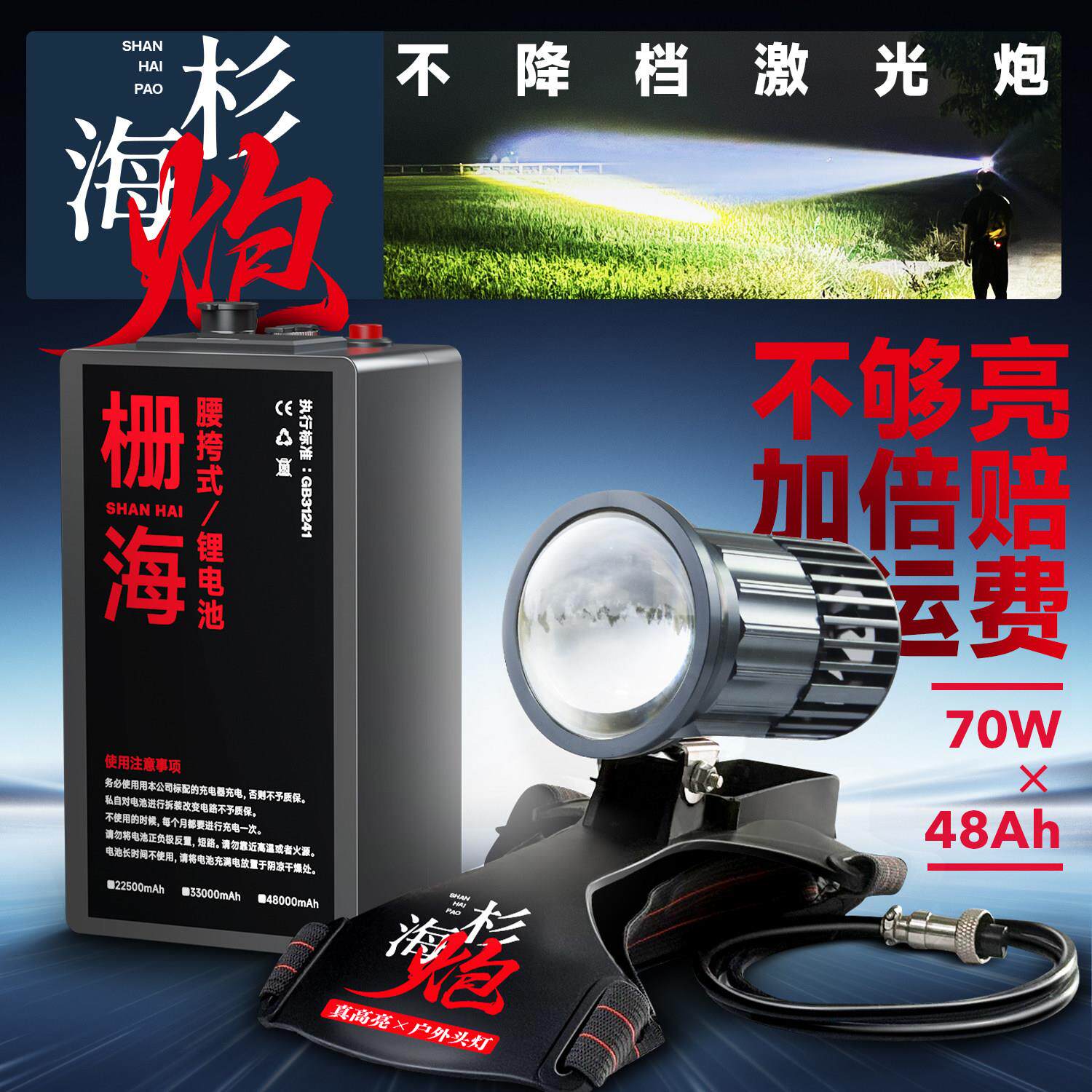 杉海炮2025新款户外强光远射超亮头戴式激光炮爬登山徒步探险头灯