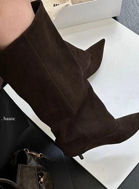 LIKE WISE HAUTE · 4cm法式尖头小猫跟百搭时尚时髦堆堆大筒围靴