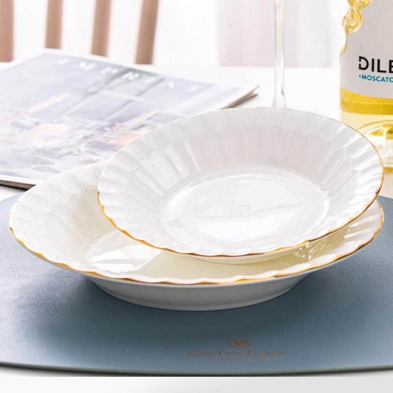 金边创意骨瓷盘子菜盘家用ins网红圆形加深加高餐盘碟子餐具组合,餐饮具,盘,淘宝优惠券,粉丝福利购,淘宝优惠卷