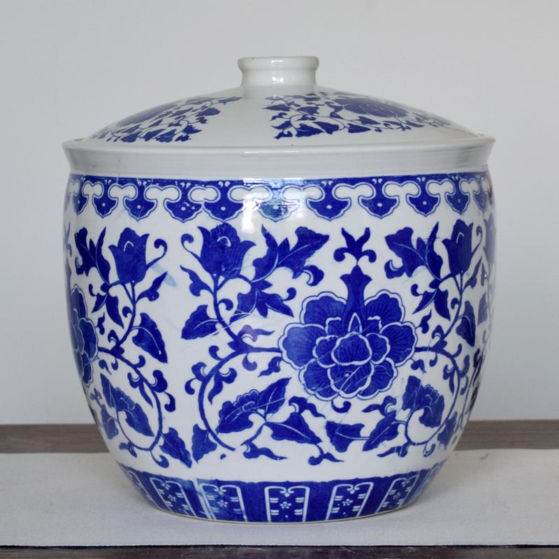 米缸陶瓷老式景德镇青花瓷器醪糟容器家用带盖米桶酿酒米酒腌菜缸