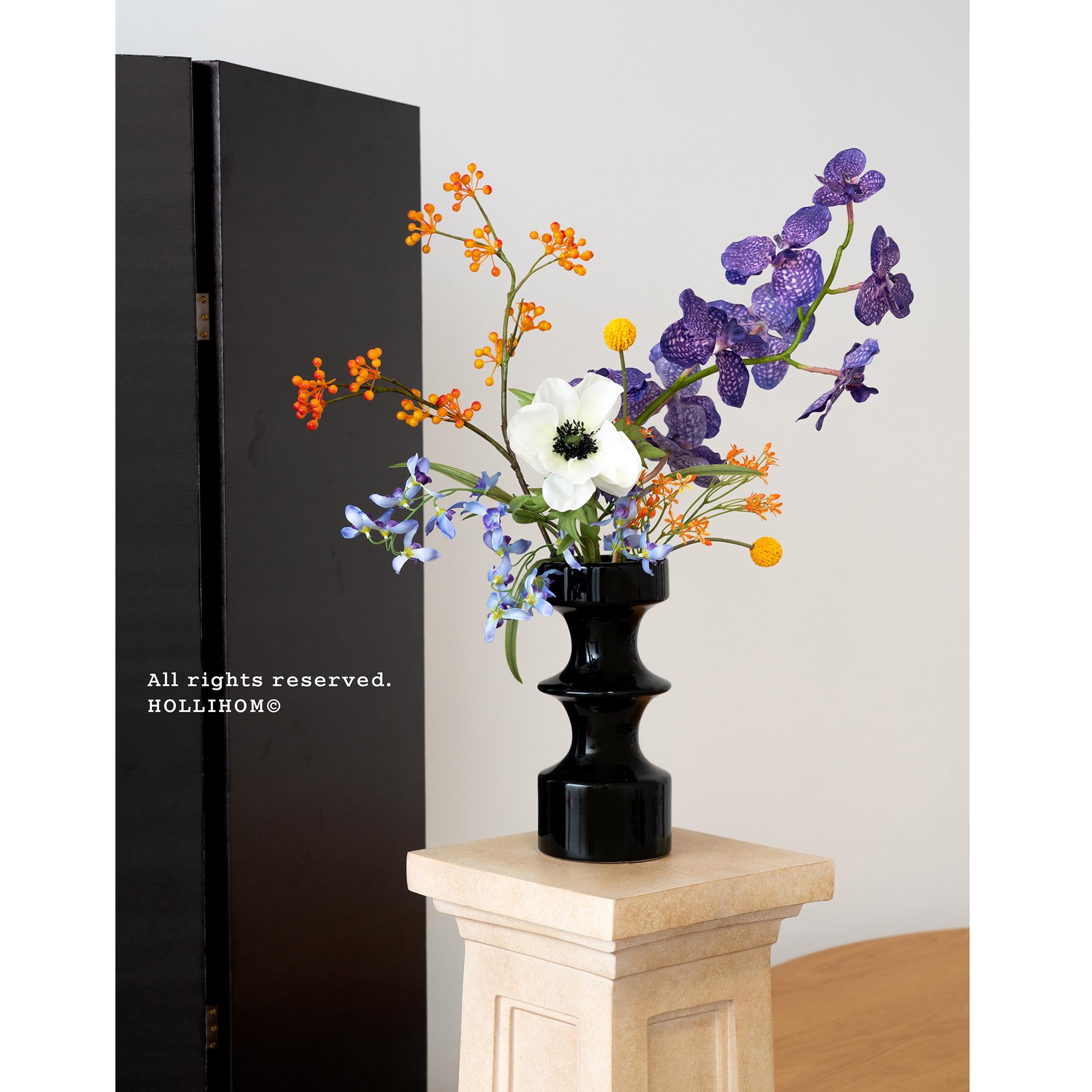 逅里Hollihom 黑色法式中古风陶瓷花瓶 餐边柜电视柜餐桌玄关摆件