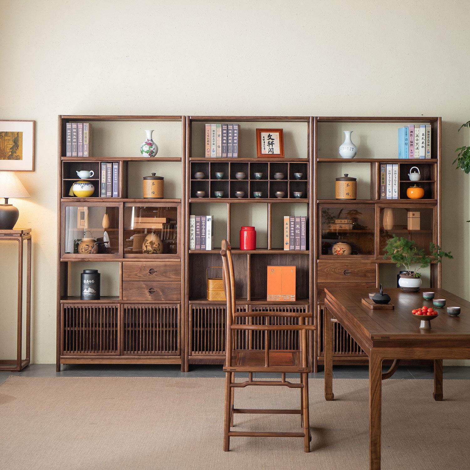 杪轩北美黑胡桃木博古架书架2025中式实木茶室茶具展示架,住宅家具,多宝格/博古架,淘宝优惠券,粉丝福利购,淘宝优惠卷