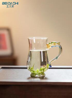 北大史新款龙年限定龙把玻璃绿茶杯高硼硅耐热泡茶杯家用带把水杯