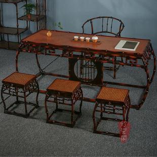 茶几大茶台鼓桌姹寂风 中式 手工筇竹家具明式 宋式 茶桌圈椅凳子套装
