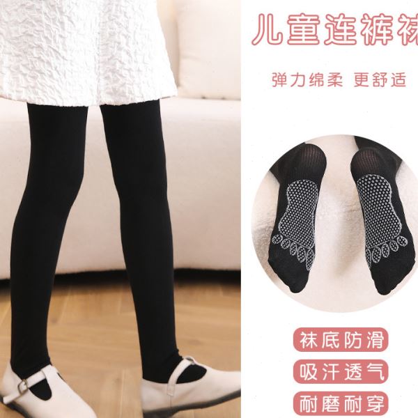 厂棉质中厚纯色光板儿童舞蹈袜脚底防滑小脚丫女童白色连裤袜