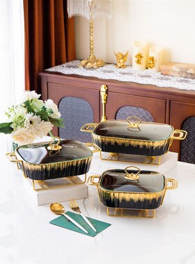 casserole金色条纹烤盘长方形陶瓷烤盘加热干汤锅pot bake ware