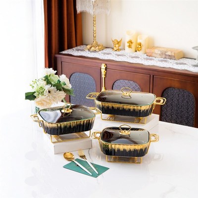 casserole金色条纹烤盘长方形陶瓷烤盘加热干汤锅pot bake ware