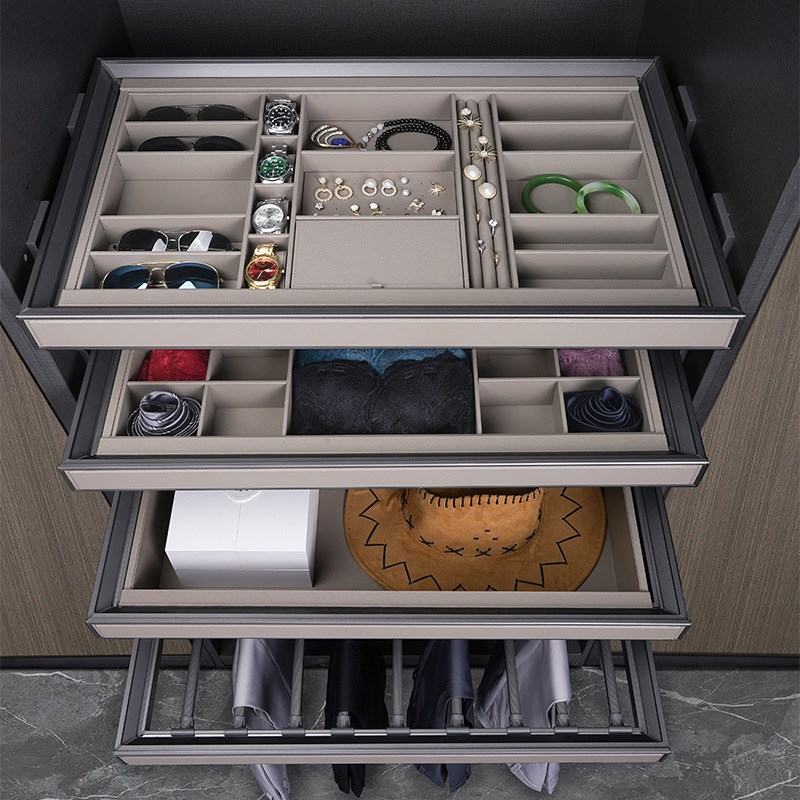 衣柜拉篮可伸缩多功能裤架滑轨家用衣帽间抽拉五金配件皮革首饰盒