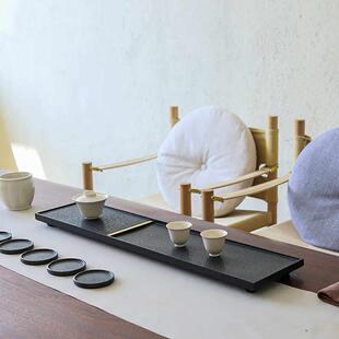 闻石高端黑金石茶盘家用客厅轻奢现代茶台乌金石茶盘托盘嵌入干泡