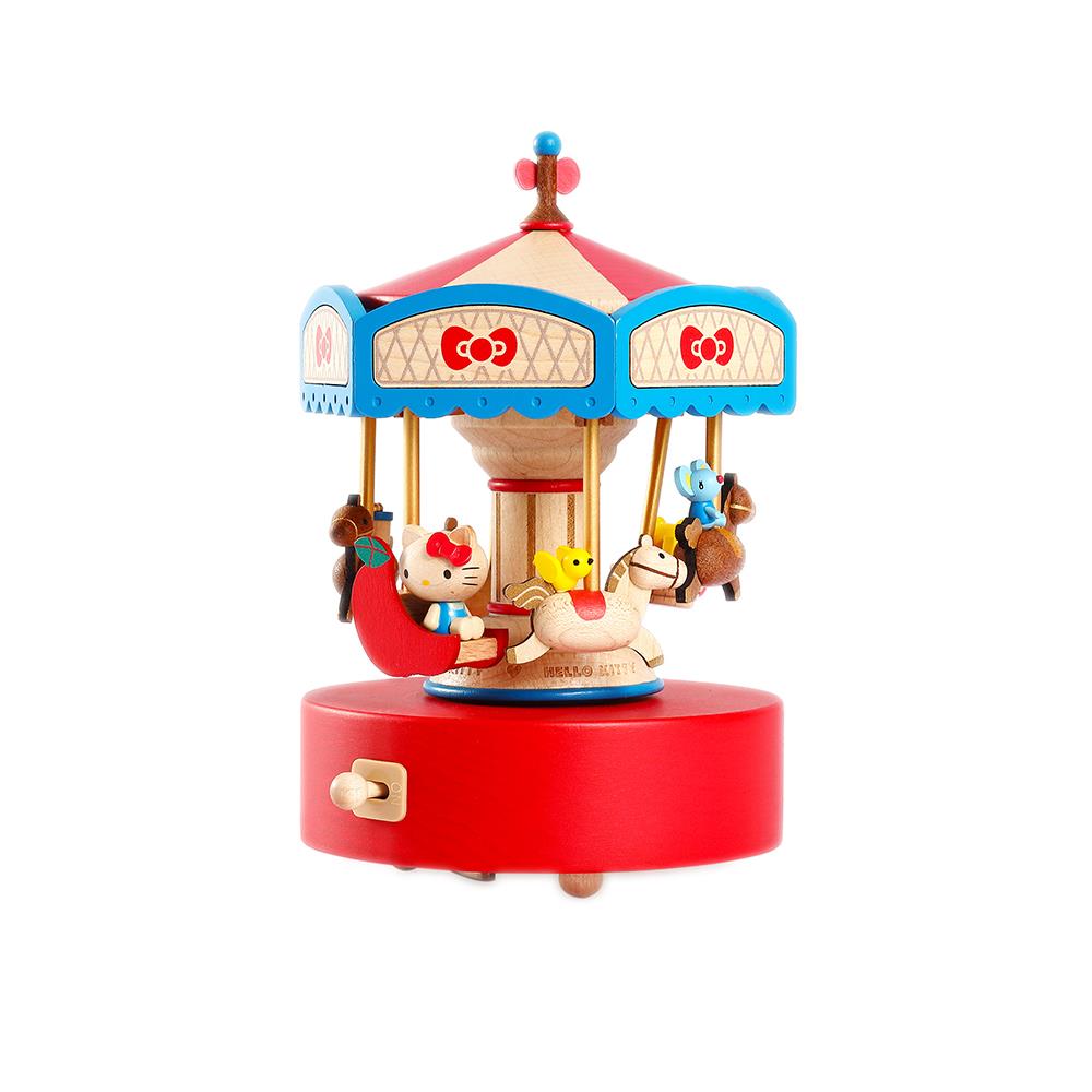 台湾jeancard森活实木质趣kitty旋转木马音乐盒生日礼物儿童孩子