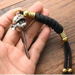 纯铜马里奥定制摩托汽车机车房门电动车钥匙手柄改装胚头钥匙挂件