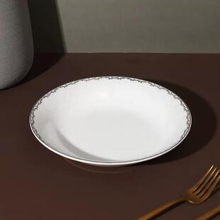 隆昌骨瓷香榭丽舍盘子餐盘平盘盘子家用餐具套组白色带银边餐盘