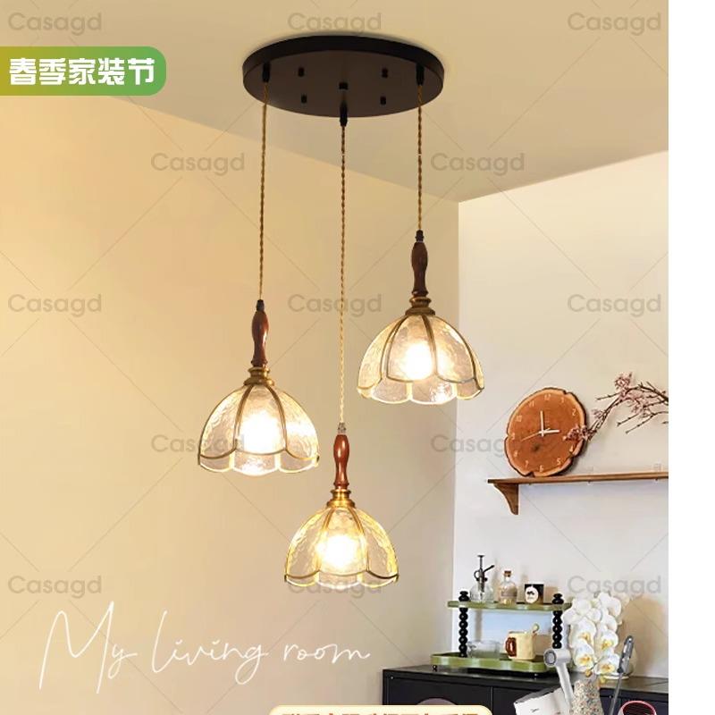 法式复古玻璃吊灯餐厅三头简约焊锡灯创意吧台个性床头小吊灯casa