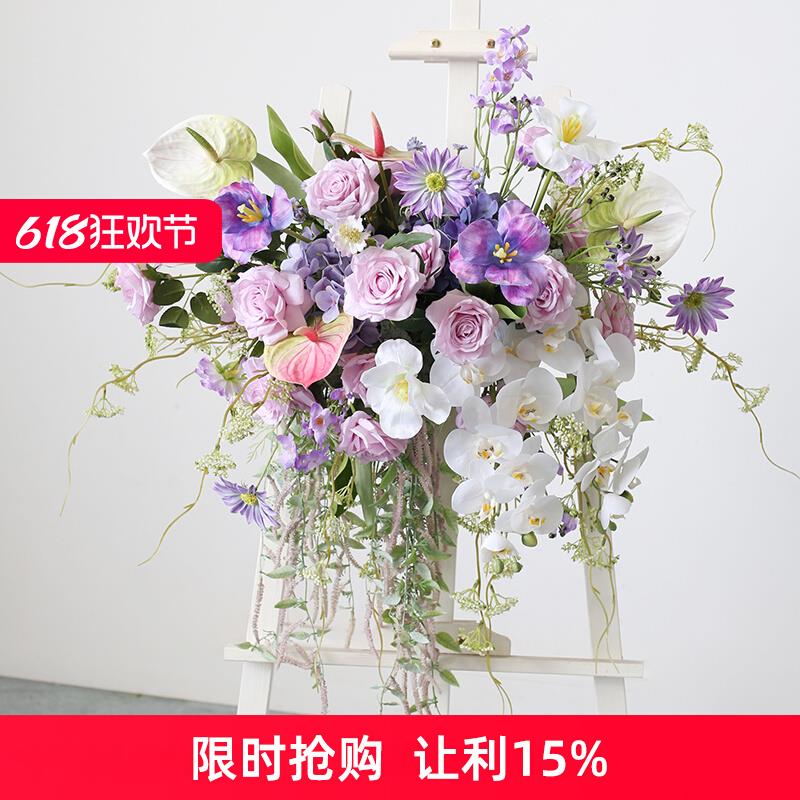 清新讲台花艺装饰主席演讲台桌花庆典开会桌面装饰挂花仿真假花