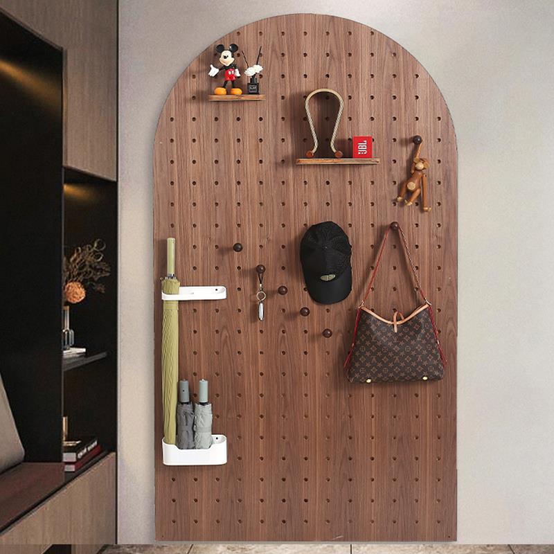 木目iwood 定制入户玄关黑胡桃拱扇形洞洞板 墙面创意木质收纳层