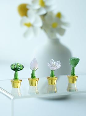 琉璃手作仿真荷花迷你盆栽桌面摆件车载中控台治愈装饰品摆设礼物