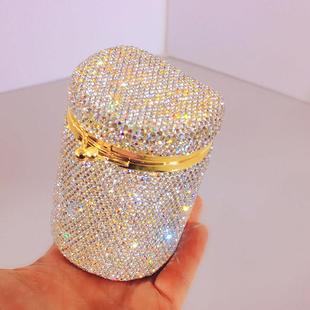 家用棉签收纳桶轻奢镶钻抽屉桌面杂物整理盒带盖防尘牙签盒储物盒