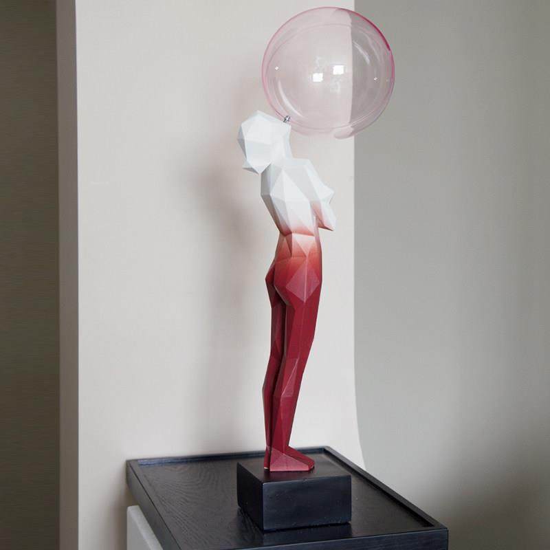 吹泡泡女孩红色渐变人物雕塑雕像客厅艺术摆件美容院医美软装饰大