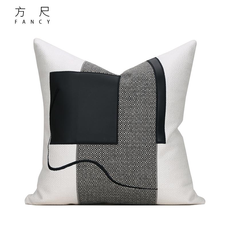 FANCY意式简约轻奢黑灰棉麻抱枕沙发拼接靠包样板房间设计师靠垫