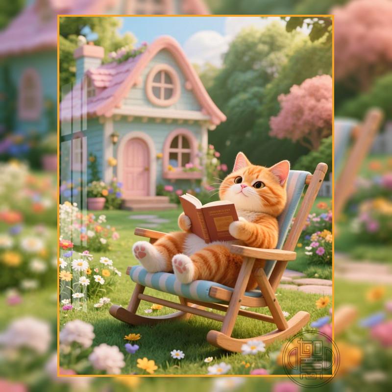 可爱猫咪钻石画满钻新款客厅橘猫风景砖石贴画年轻人带框钻石绣