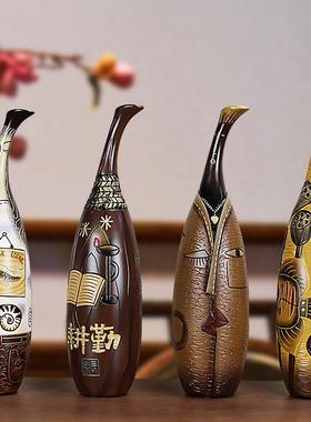 天鹅创意花瓶中式彩陶非遗特色礼品摆件客厅家居装饰品工艺品陶瓷