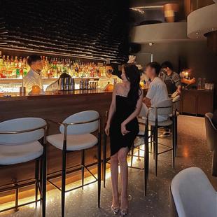 吧台椅子轻奢高级感酒吧椅酒馆靠背商用高脚椅子吧台凳中古岛台椅