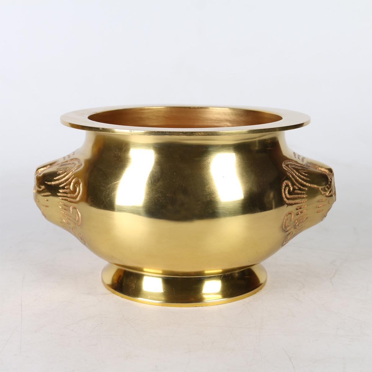 纯铜铜香炉 双狮头炉 光身 供佛香插立香炉 佛事用品佛具铜炉摆件