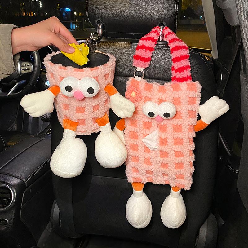 车载卡通搞怪垃圾桶纸巾盒汽车内用置物袋挂式防水雨伞收纳抽纸盒