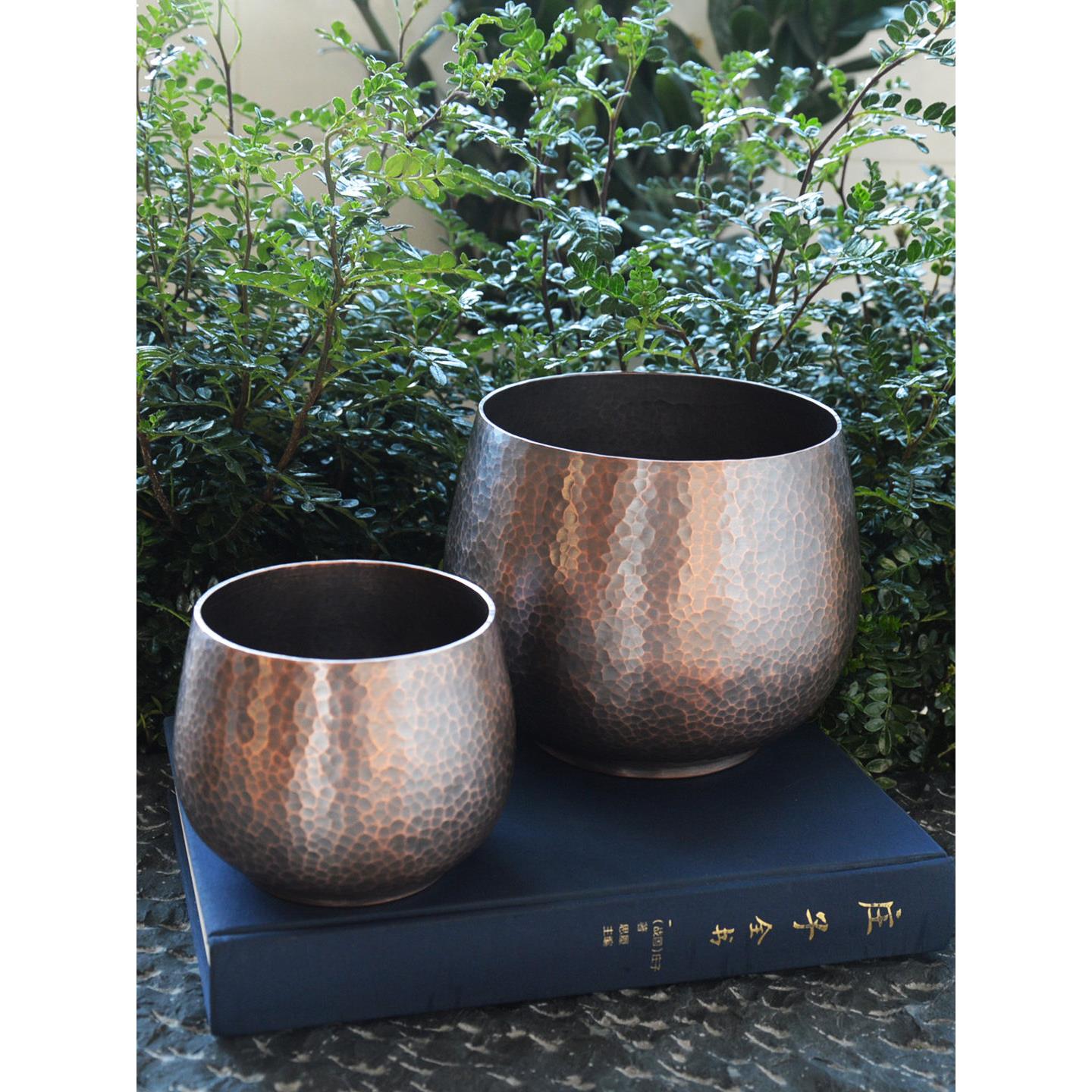 纯紫铜覆古锤纹手工锻打大小号建水茶洗茶渣缸废水缸水盂笔洗中式